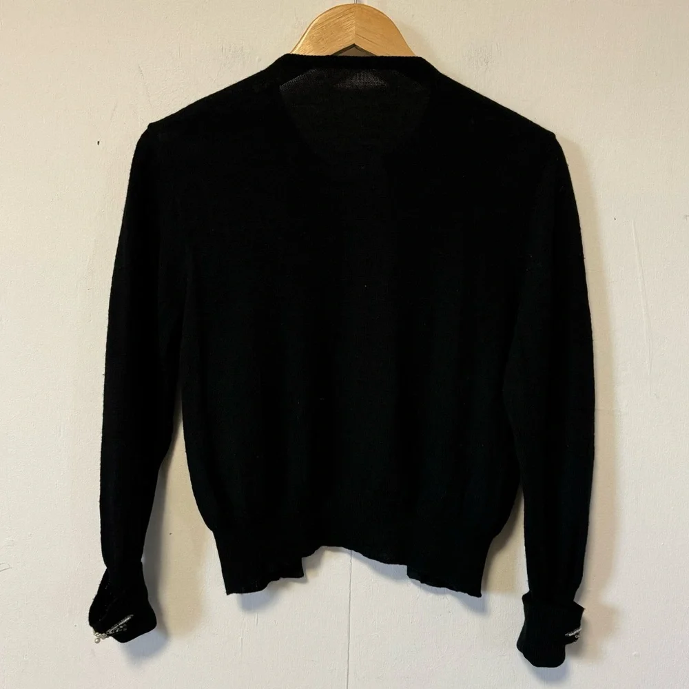 Vintage 50s Hand Beaded‎ Cardigan Sweater Black Wool Couture Womens Small Read